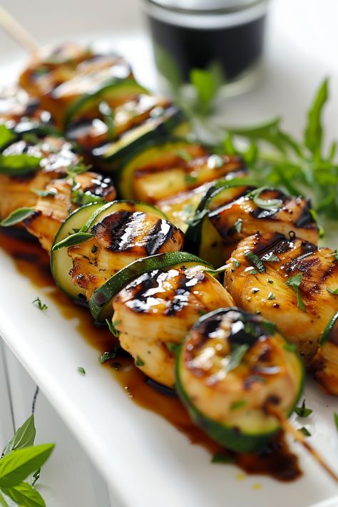 Chicken Tenders And Zucchini Recipes, Zucchini Skewers, Fall Grilling, Chicken And Zucchini, Keto On A Budget, Zucchini Slice, Skewers Grill, Chicken Zucchini, Mediterranean Chicken