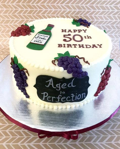 Wine Themed 50th Birthday Cake Wine Theme Cakes, Birthday Cake Wine, 75 Birthday Cake, Wine And Grapes, Birthday Cake Tutorial, 25th Birthday Cakes, Wine Cake, Bottle Cake, 50th Cake