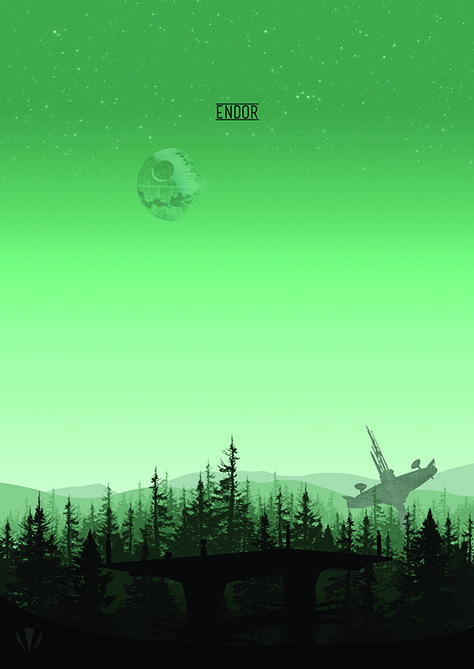 Endor minimalist Star Wars print Endor Forest, Star Wars Endor Wallpaper, Endor Star Wars Art, Green Star Wars Wallpaper, Star Wars Landscape Painting, Endor Wallpaper, Endor Star Wars, Star Wars Endor Tattoo, Star Wars Green