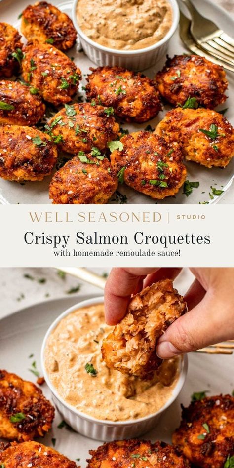 Salmon Croquettes Sauce, Salmon Croquettes Recipe, Savory Salmon, Croquettes Recipe, Salmon Croquettes, Sauce For Salmon, Salmon Patties Recipe, Pan Fried Salmon, Fresh Salmon