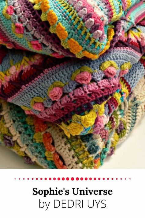 Sophie's Universe Crochet Free Pattern, Multi Stitch Crochet Blanket Free Pattern, Crochet Blanket Multi Color Yarn, Sophies Universe Blanket, Crochet Along, Sophies Universe, Unique Crochet Blanket, Crochet Blanket Vintage, Modern Haken