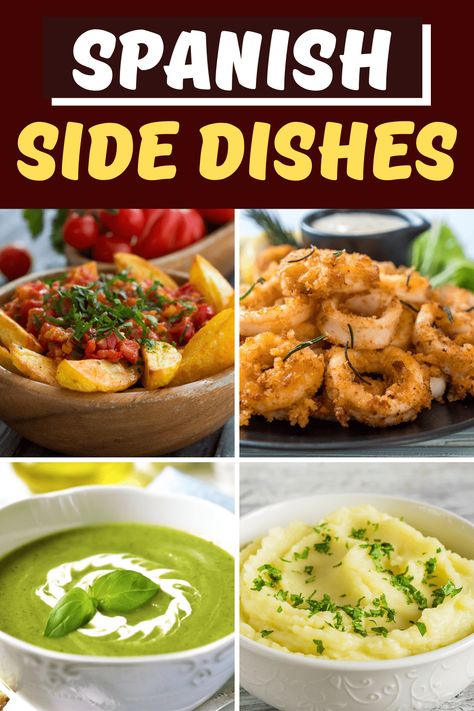 Looking for authentic Spanish side dishes to jazz up your meal? From rice to potatoes to bean salad, these easy recipes are guaranteed to satisfy! Spanish Sides Dishes Veggies, Argentina Side Dishes, Latin Side Dishes, Portuguese Side Dishes, Spanish Vegetables Side, Hispanic Side Dishes, Spanish Recipes Authentic, Cuban Side Dishes, Spanish Side Dishes