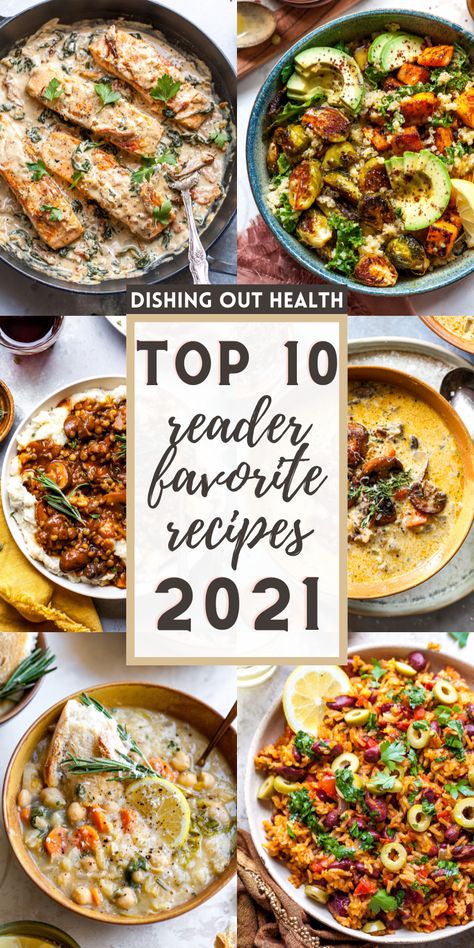 The top 10 reader favorite recipes from Dishing Out Health from 2021! These tried-and-true recipes were the most cooked, shared, and loved by readers all year long. You’ll find nourishing soups, meal prep-friendly lunches, and restaurant-quality weeknight dinners that are sure to satisfy.  via @https://www.pinterest.com/jamievespa/ Vegetarian Burrito Recipe, Honey Roasted Chickpeas, Dishing Out Health, Vegetarian Burrito, Cooking Light Magazine, Cooking Light Recipes, Vegetarian Salads, Veggie Delight, Weekend Meals