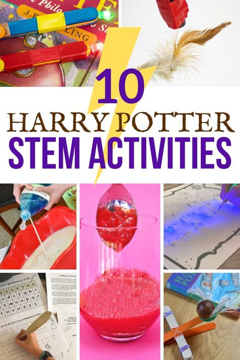 10 magical Harry Potter science experiments and STEM activities. Hands-on learning and FUN challenges and projects for kids! #stem #stemeducation #harrypotter #science Harry Potter Science, Lego Stem Activities, Kids Experiments, Harry Potter Classes, Harry Potter Activities, Harry Potter Day, Harry Potter School, Harry Potter Classroom, Harry Potter Potions