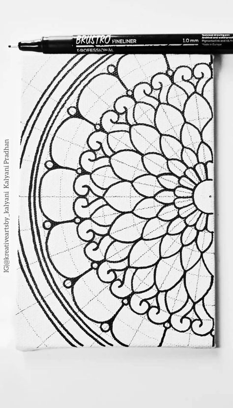 Kalyani Pradhan|Mandala Artist (@kreativeartsby_kalyani) posted on Instagram: “Canvas Mandala, simple layout process 🖤 . . DM for Online Mandala Art Class . . Art Materials used Brustro Canvas board Brustro…” • May 4, 2022 at 3:43am UTC Mandala Art On Canvas, Mandala Simple, Mandala Arts, Dyi Art, Simple Layout, Mandala Canvas, Cute Kawaii Drawings, Process Art, Canvas Board