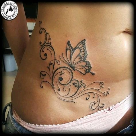 Lower Stomach Tattoos For Women, Lower Belly Tattoos, Tato Paha, Stomach Tattoos Women, Tattoos To Cover Scars, Bauch Tattoos, Belly Tattoos, Butterfly Tattoos For Women, Hip Tattoos Women