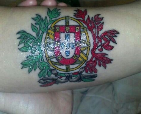 Portuguese tattoo idea Portuguese Flag Tattoo, Portugal Flag Tattoo, Azores Tattoo Ideas, Azores Tattoo, Portuguese Tattoo Ideas, Portugal Tattoo, Portuguese Tattoo, Portuguese Flag, Portugal Flag