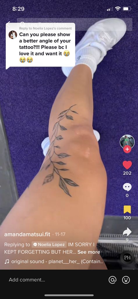 Knee Vines Tattoo, Minimalistic Leg Tattoos Women, Small Tattoos Thigh Simple, Plant Tattoos For Women Leg, Thigh Tats For Women Flowers, Women’s Small Leg Tattoos, Women Thigh Tattoo Simple, Hip Tattoo Wildflower, Girls Knee Tattoo