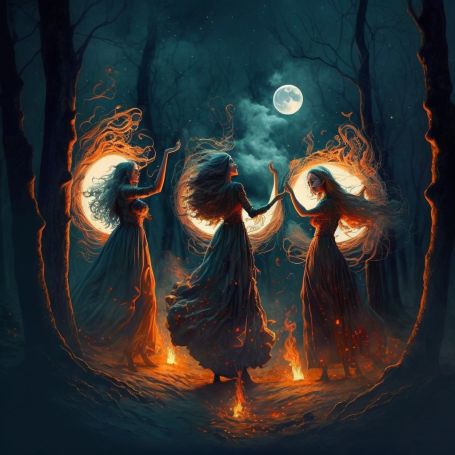 Three Witches Aesthetic, Three Sisters Aesthetic, Moon Sisters, 3 Witches, Full Moon Halloween, Sisters Of The Moon, Witch Sisters, Witches Dance, Maiden Mother Crone