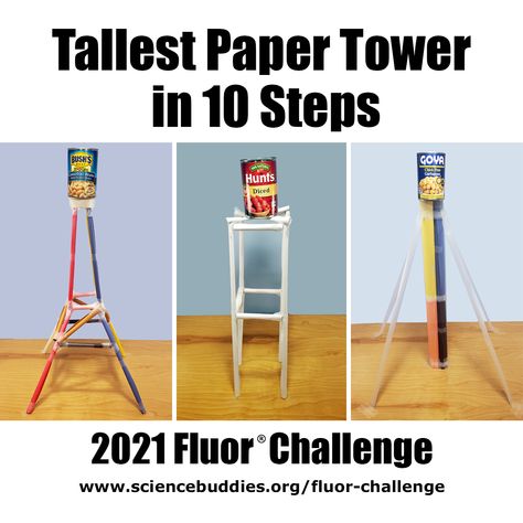 Three tall paper towers for Fluor Challenge engineering activity Stem Tower Challenge, Paper Tower Stem Challenge, Paper Tower Challenge, Science 3rd Grade, Engineering Design Challenge, The Most Magnificent Thing, Paper Tower, Stem Lessons, Stem Engineering