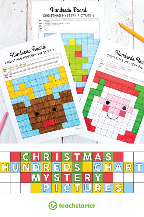 Hundreds Chart Mystery Picture Free, Maths Christmas Activities, Christmas Math Activities For Kids, Christmas Math Activities 3rd Grade, Christmas Class Activities, Math Mystery Pictures Free, Math Christmas Activities, Mystery Pictures Free, Christmas Math Craft