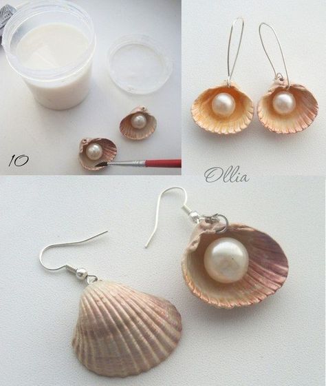 Pearl in a shell earring. I've never wanted to make earrings so much. DIY Shell Crafts Diy, Make Earrings, Mother Of Pearl Jewelry, Seashell Jewelry, Seashell Crafts, Homemade Jewelry, Shell Jewelry, Shell Crafts, Diy Schmuck