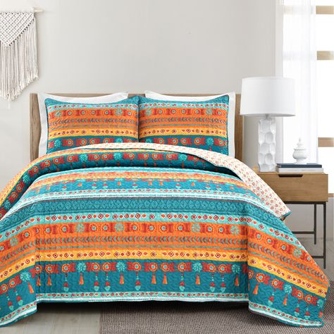 Free 2-day shipping. Buy Lush Decor Boho Watercolor Border Polyester Reversible Quilt, Full/Queen, Turquoise/Multi, 3-Pc Set at Walmart.com Bohemian Style Quilts, Watercolor Quilt, Bright Watercolor, Bohemian Quilt, Watercolor Border, King Quilt Sets, Boho Watercolor, Lush Decor, Southwest Design