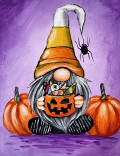 Gnome Acrylic Painting, Candy Corn Gnome, Gnome Painting, Gnome Paint, Gnome Pictures, Fall Canvas Painting, Halloween Wood Crafts, Fall Canvas, Halloween Rocks