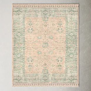 Birch Lane™ Berger Oriental Denim/Light Blue/Cream/Wheat/Gray Area Rug | Wayfair Handwoven Area Rugs, Sage Green And Pink Rug, Sage Rug Nursery, Sage And Pink Rug, Pink And Green Nursery Rug, 5x7 Rug In Bedroom, Sage Green Pink Nursery Girl, Green Nursery Rug, Sage Green And Pink Nursery