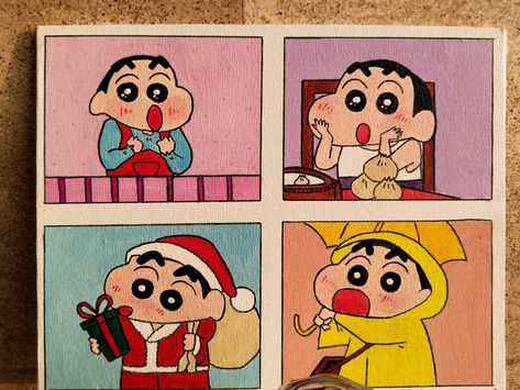 Shinchan Painting Ideas, Shinchan Cute Drawing Easy, Shinchan Art Drawing, Shinchan Illustration, Shinchan Canvas Painting, Shinchan Collage, Cartoon Collage Drawings, Shinchan Drawing Sketch, Shinchan Doodle Art