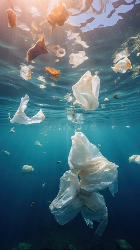 Plastic bags polluting the oceans and endangering marine life stock images Plastic Ocean Pollution Art, Sea Plastic Art, Ocean Clean Up, Underwater Pollution, Water Pollution Images, Ocean Pollution Art, Plastic Pollution Art, Plastic In Ocean, Polluted Ocean