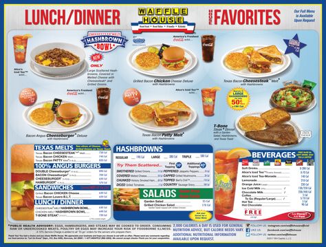 Waffle House Lunch & Dinner Waffle House Omelet Recipe, Waffle House Menu Prices, Waffle House Menu, Recipe Design, Angus Burger, Menu Pdf, Omelets Recipe, Bacon On The Grill, Food Artwork