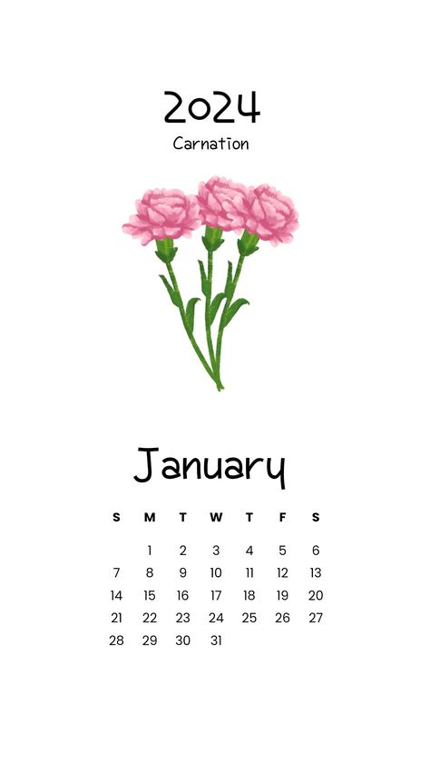 #2024 #calender #2024calender #January #January2024 #Januarycalender #monthlycalender #Carnation #snowdrop #love #affection #hope #minimal #aesthetic  #calenderwallpaper #flowers #floral #birthmonthflowers #birthflower #wall calender #trendywallcalender #trendydesign Calender 2024 January, Flower Of January, Printable Calender, Calender Printables, January Carnation, January Birth Flower, Flower Calendar, January Calendar, Diy Wedding Backdrop