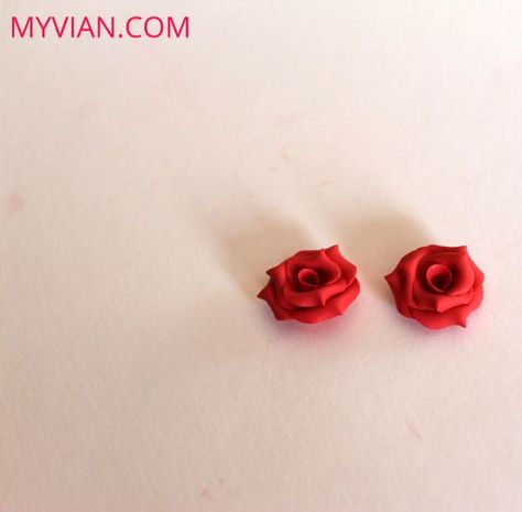 This is a guide to making DIY polymer clay rose earrings. Learn how to make a rose out of polymer clay with this easy step-by-step tutorial. Polymer Clay Rose, Clay Roses, Romantic Diy, Earring Video, Diy Polymer Clay, Clay Rose, Rose Tutorial, How To Make Clay, Mini Roses