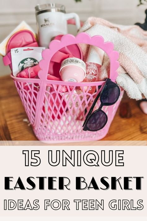 15 Unique Teen Easter Basket Ideas For Girls | Teenager Gift Ideas | Teenage Girl Easter Gifts Easter Basket For Pre Teen Girl, Beach Themed Easter Basket For Teens, Easter Gift For Teenagers, Adult Girl Easter Basket Ideas, Easter Basket Girl Ideas, Teens Easter Basket Ideas, Easter Basket Ideas For 11 Year Girl, Easter Basket Ideas For Teens Daughters, Cheap Easter Basket Ideas For Teens