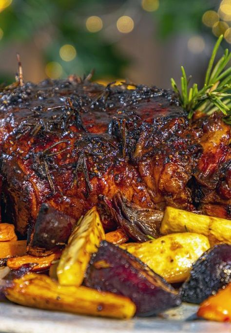 Slow-Roasted Lamb with Rosemary, Garlic & Red Wine & Rosemary Roasted Roots - Ainsley Harriott Lamb In Oven, Slow Cooked Leg Of Lamb, Ainsley Harriot, Lamb Slow Cooker Recipes, Food Slow Cooker, Lamb Roast Recipe, Red Wine Recipe, Lamb Leg Recipes, Slow Roast Lamb