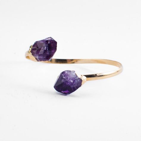 Amethyst Crystal Adjustable Gold Bangle, Bracelet. The Gold Dipped Bangle Features An Open Top Design Capped With Amethyst Pendants. Includes The Gift Box Shown In The Last Photo. Amethyst Meaning Transformation, Protection, Addiction-Release, Sleep Aid, Calmness, Peace Of Mind, Freedom Color: Dark Purple, Lavender, Violet, Plum, Lilac Origin: Uruguay, Brazil, Worldwide Chakra: Crown Birthstone: February Zodiac: Pieces, Aquarius Wedding Anniversary: 4th And 6th Year Of Marriage. Note: Amethyst M Aquarius Wedding, Amethyst Crystal Jewelry, Amethyst Meaning, Selenite Crystal Wands, February Zodiac, Amethyst Chakra, Amethyst Cathedral, Geode Necklace, Sleep Aid