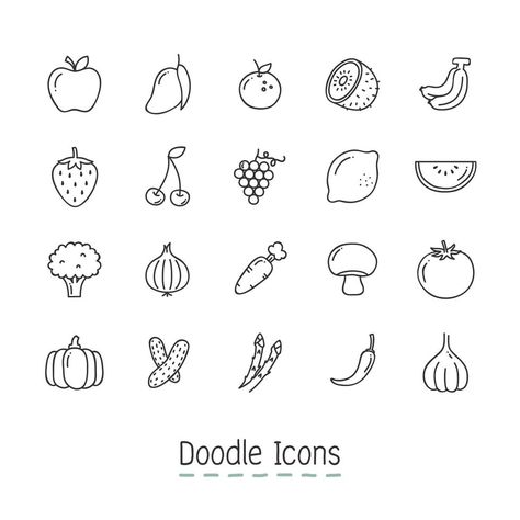 Cute Food Icons, Fruit Doodle, Fruit Tattoo, Food Tattoos, Background Food, Vegetable Illustration, Fruit Icons, Food Icon, Doodle Icon