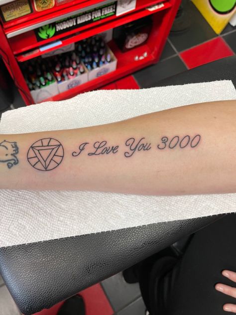 I Love You 3000 Tattoo, Arc Reactor Tattoo, 3000 Tattoo, Gracie Lou Freebush, Wedding Date Tattoos, Iron Man Tattoo, Father Daughter Tattoos, Iron Man Arc Reactor, Tattoo Thoughts