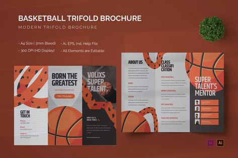 Basketball - Trifold Brochure Get it now!! #brochure #brochuretemplate #brochuredesign #business #template #trifold #bifold #bestbrochure #freebrochure #premiumdesign #design #envato #envatomarket #envatoelement #creativemarket #freepik #shutterstock Sports Brochure Design, Sport Brochure Design, Trifold Brochure Design Creative, Sports Brochure, Bifold Brochure Design, Brochure Design Creative, Brochure Design Layout, Poster Design Layout, Trifold Brochure Design