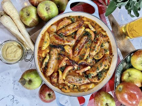 Sausage, Apple & Cider Casserole with Mustard, Sage, Parsnips — Clodagh McKenna Clodagh Mckenna, Veggie Sausage, Curry Stew, Sage Sausage, Apple Sausage, Sausage Casserole, Clean Eating Dinner, Midweek Meals, Fresh Chicken