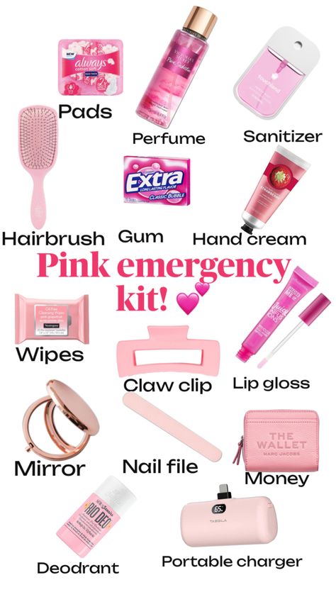 Pink school essentials 💅🏼💅🏼💅🏼 Kit For School, Cute Easy Outfits For School, School Emergency Kit, Period Kit, Study Tips For Students, School Bag Essentials, Backpack Essentials, Elementary School Classroom, Pink Girly Things