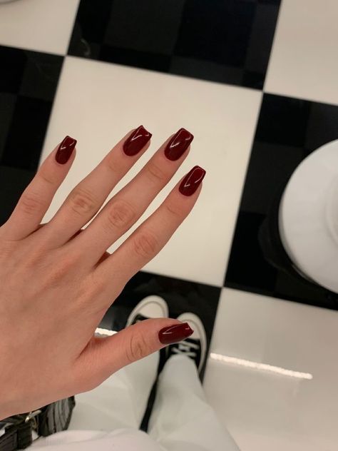 Short Red Wine Nails, Burgundy Square Nails, Wine Red Acrylic Nails, Wine Red Nails Designs, Square Nails Red, Red Wine Nails, Easter Nails Designs, Sqaure Nails, Christmas Burgundy