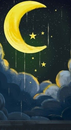 Night Sky Painting, Yellow Moon, Moon Painting, Night Landscape, Sun Moon Stars, Sky Painting, Stars At Night, Star Sky, Funky Art