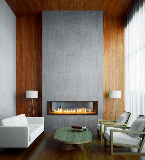 like the interior color and the frame on a lighter background. a corrugated material behind in a light color would also look cool if it doesn't blacken Minimalist Fireplace, Contemporary Fireplace Designs, Country Fireplace, Fireplace Designs, Linear Fireplace, Contemporary Fireplace, Fireplace Remodel, Home Fireplace, Modern Fireplace