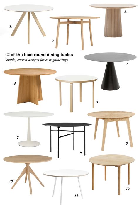 12 of the best minimalist round dining tables Scandi Round Dining Table, Round Table With Comfy Chairs, Small Round Kitchen Table, Round Dining Table Decor, Lacquer Dining Table, Small Table And Chairs, Scandinavian Dining Table, Round Dining Tables, Scandinavian Dining Room