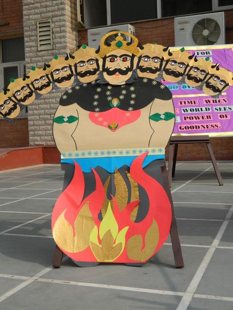 Dussehra Theme Decoration, Dussehra Chart For School, Ravan Craft Ideas, Dussehra Board Decoration In School, Dusshera Decoration Ideas For School, Dussera Decor Ideas, Dusshera Board Decoration Ideas, Dasara Decoration Ideas For School, Dushera Decoration For School