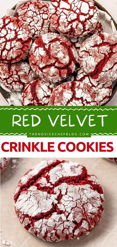 These gorgeous Red Velvet Crinkle Cookies made with a box of cake mix will quickly become one of your favorite cookies. They literally take 5 minutes to whip together, and they're decadently chewy and soft. Use any flavor of boxed cake mix to create these easy cake mix cookies! Red Velvet Crinkles, Red Velvet Crinkle Cookies, Christmas Cookie Recipes Holiday, Crinkle Cookies Recipe, Red Velvet Cake Mix, Food Christmas, Red Velvet Cookies, Duncan Hines, Lord Byron