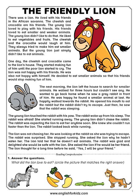 Reading comprehension passage about a rabbit and a lion who did not like eating animals Short Story About Animals, The Lion And The Mouse, Lion Story, Stories With Moral Lessons, English Moral Stories, Verbo To Be, Reading Comprehension For Kids, Lion And The Mouse, Short Moral Stories