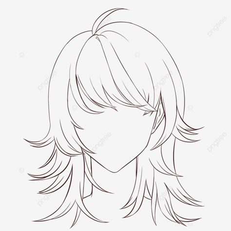 Wolf Cut Drawing Reference Hair, Wolfcut Hair Drawing Reference, Hair Reference Drawing Girl, Long Hair Base Drawing, Hair Drawing Ideas Girl, Wolf Cut Hair Drawing Reference, Art Base Hair, Anime Base Hair, Hair Idea Drawing