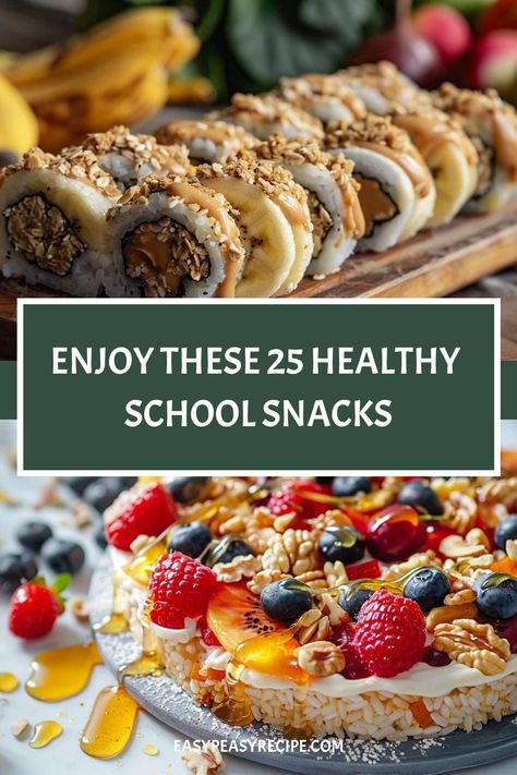 Enjoy these 25 healthy school snacks: nut and banana sushi rolls and fruit-topped rice cakes. Healthy Work Snack Ideas, Healthy School Snack Ideas, Easy Healthy Gluten Free Snacks, Clean Eating Snacks On The Go, Clean Snacks For Kids, Healthy Delicious Snack Recipes, Healthy Snacks For After School, Healthy School Snacks For Kids, Work Snack Ideas