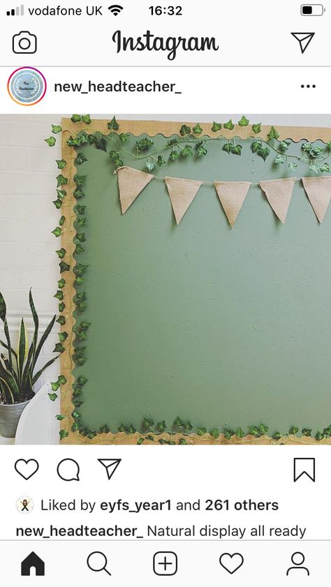 Natural Display Boards Classroom, Bulletin Board Nature Theme, Forest Green Classroom, Natural Displays Classroom, Natural Classroom Door Display, Natural Science Classroom Decor, Vine Wall Classroom, Brown And Green Classroom Decor, Classroom Tapestry Ideas