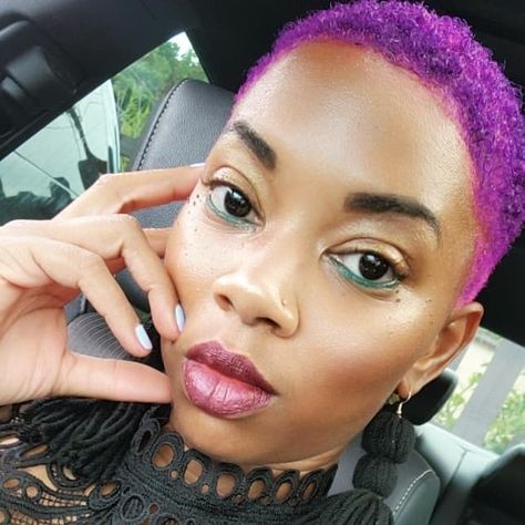 Purple TWA, Fade haircuts for women, natural hair, black woman fade cut, adore hair color Purple Twa, Color Violet, Septum Ring, Black Hair, Natural Hair Styles, Black Women, Violet, Nose Ring, Gym