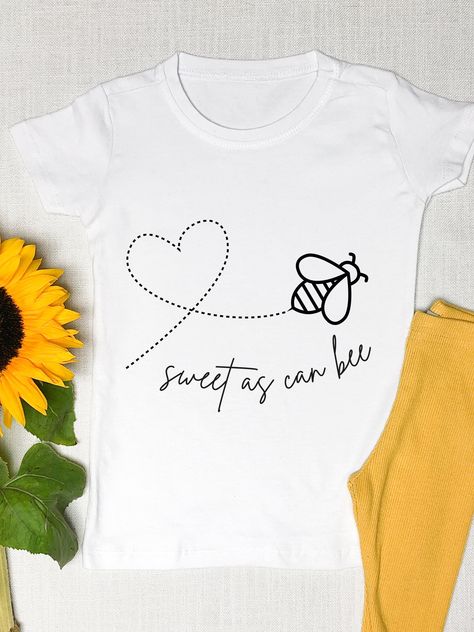 Toddler Tshirt Ideas, Baby Cricut Ideas, Kids Tshirt Ideas, Simple Shirt Design, Dinosaur Clothing, Toddler Quotes, Cute Honey Bee, Sweet As Can Bee, Bee Svg