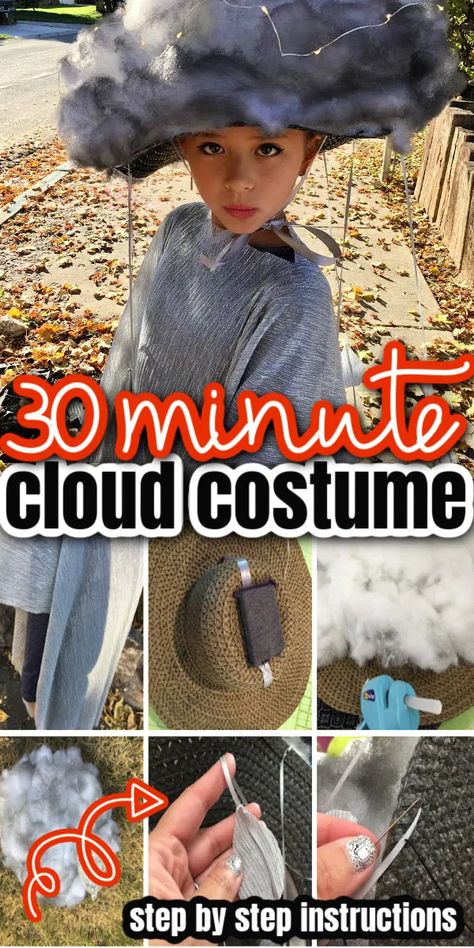 Group Weather Costumes, Cloud Headband Diy, Diy Rain Cloud, Winter Costume Ideas, Storm Halloween Costume, Tornado Costume, Rain Cloud Costume, Rain Costume, Storm Costume