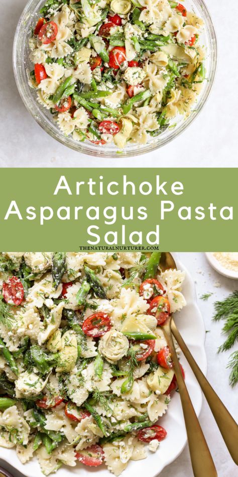 15-Minute Artichoke & Asparagus Pasta Salad Asparagus Pasta Salad Recipes, Cold Asparagus Salad, Brunch Pasta Salad, Artichoke Pasta Recipes, Artichokes Salad, Pasta Salad With Artichoke Hearts, Asparagus Salad Recipes, Pasta With Artichoke Hearts, Pasta Salad With Asparagus