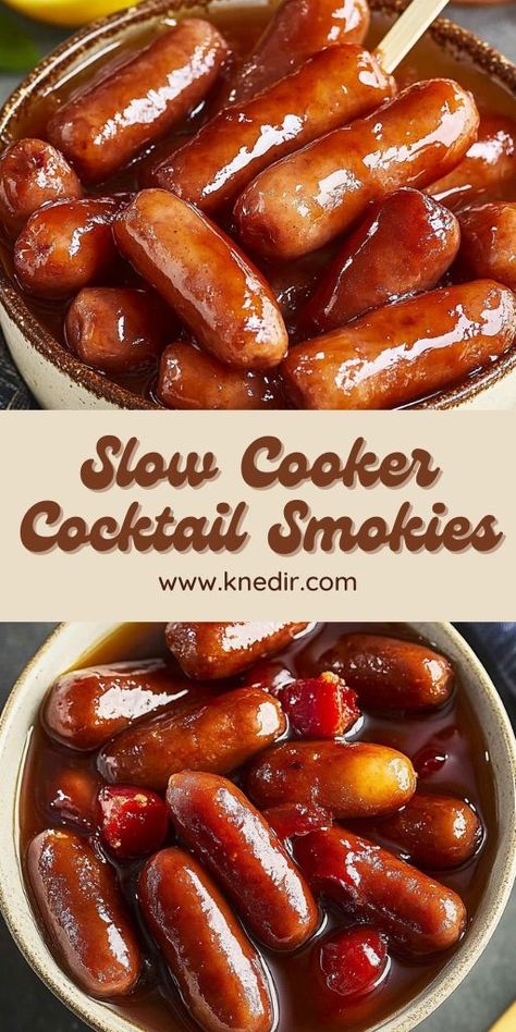 Make party prep easy with these flavorful Slow Cooker Cocktail Smokies! 🌭🔥 A crowd-pleaser for game days, holidays, or any casual get-together, these little smokies are tender, juicy, and packed with a sweet and savory glaze. Let your slow cooker do the work while you enjoy the party! Perfect for those looking for stress-free appetizers. Save this pin for your next gathering! 📌 #CocktailSmokies #SlowCookerRecipes #PartyAppetizers #EasyAppetizers #GameDaySnacks #FingerFoods #HolidayRecipes Cocktail Smokies, Crowd Pleaser Appetizers, Crockpot Little Smokies, Cocktail Weenies, Little Smokies Recipes, Smokies Recipe, Little Smokies, Slow Cooker Appetizers, Crockpot Appetizers