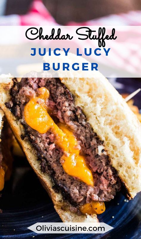 Juicy Lucy Burger Recipe, Best Juicy Burger Recipe, Bbq Burger Recipes, Juicy Burger Recipe, Burger Patty Recipe, Juicy Lucy Burger, Grilled Burger Recipes, Burger Recipes Beef, Juicy Hamburgers