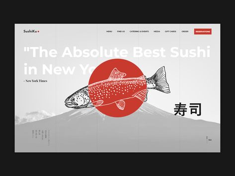 Web Design Inspiration on dribbble, sushi, web design for sushi, fish, japan, web Fish Website Design, Japan Website Design, Japan Web Design, Japanese Design Graphic, Chinese Sweets, Japan Website, Web Design Black, Sushi Fish, Web Design Layout