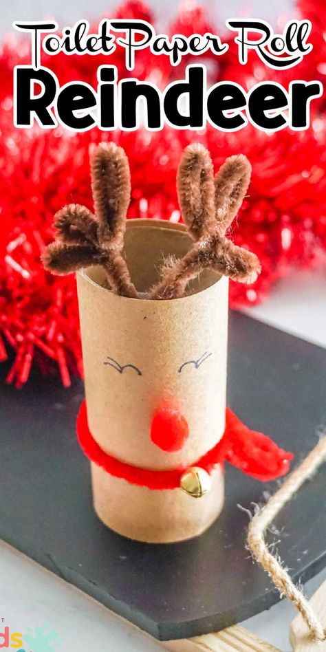 This adorable Toilet Paper Roll Reindeer Craft is perfect for kids! Easy to make with toilet paper rolls, glue, and a few simple materials. Paper Roll Reindeer, Paper Reindeer, Craft For Christmas, Diy Toilet Paper, Kids Toilet, Reindeer Craft, Toilet Paper Tube, Diy Toilet, Toilet Paper Rolls